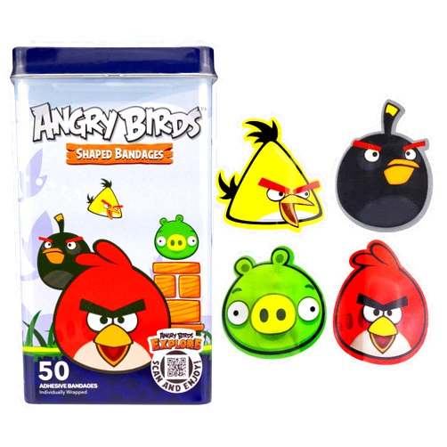 BioSwiss Bandages, Angry Birds Game Shaped Self Adhesive Bandage, Latex Free Sterile Wound Care, Standard Shape for Kids and Adults, 50 Count
