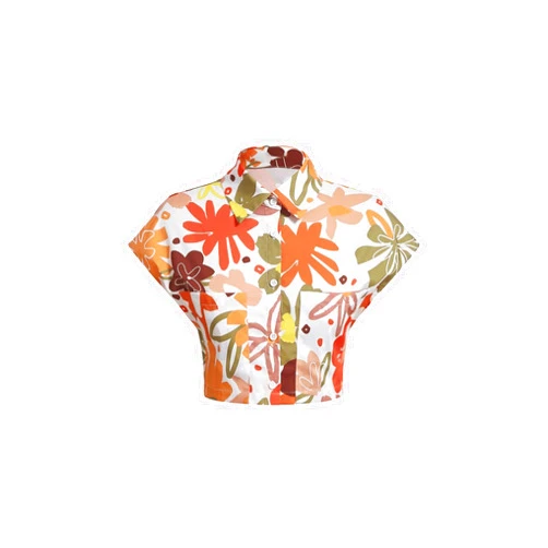 SweatyRocks Women's Floral Print Button Down Shirts Cap Sleeve Crop Tops with Pockets