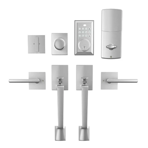 KIAYACI Double Door Handle Sets Silver Door Handle entry door Locksets with Rectangle Keypad Deadbolt Keyless, Smart Locks for front door