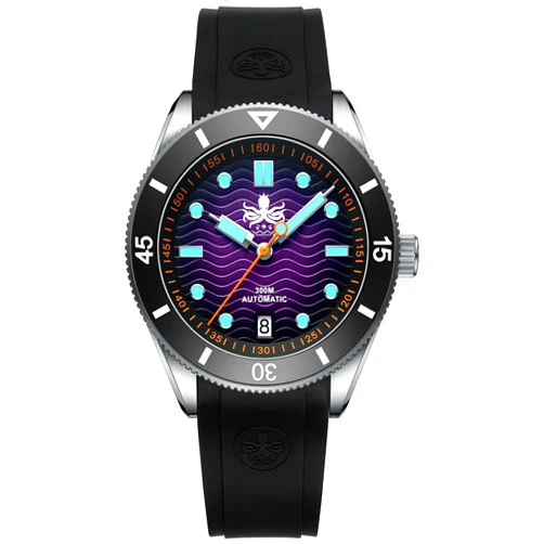 PHOIBOS Automatic Men's 300m Diver Watch with Wave Patterned Dial and Rubber Strap Wave Master PY010R