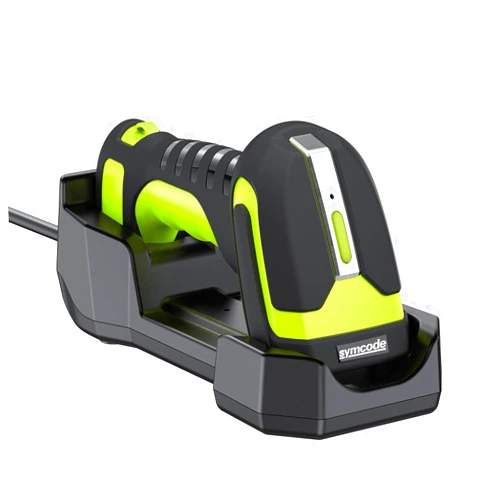 Symcode Wireless Charging Barcode Scanner, 1D/2D/DPM Symbologies, Global Shutter Scan Sensor, Long-Distance 433MHz Wireless & Bluetooth, Industrial Shock and Dust-Proof Barcode Reader, Green