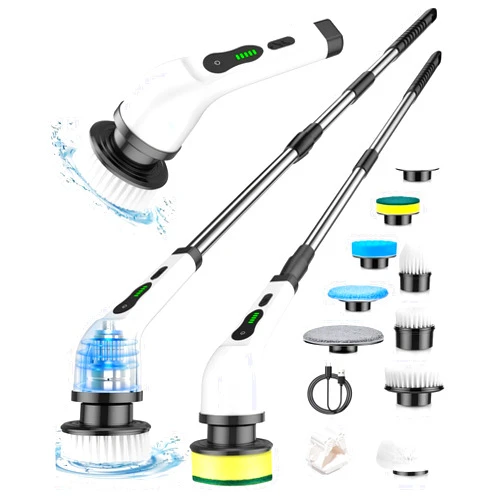 Lxlu Electric Spin Scrubber, Cordless Cleaning Brush, Shower Scrubber with 9 Brush Heads 2H Power Dual Speed, Adjustable Extension Handle, IPX7 Waterproof for Tub Tile Floor Car, LX A-J1