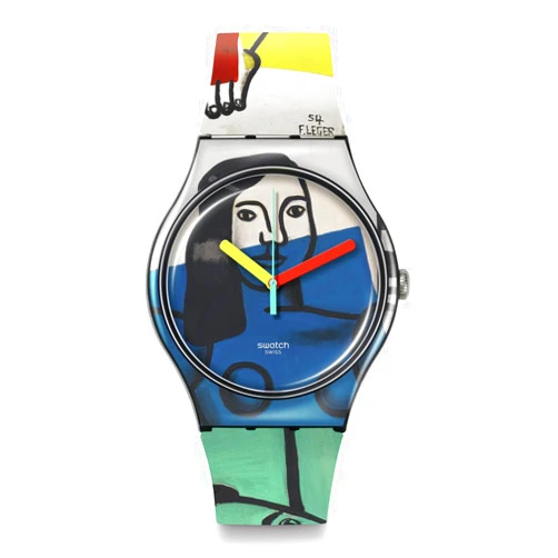 Swatch Unisex Casual Bioceramic Watch Black Art Journey Leger's Two Women Holding Flowers