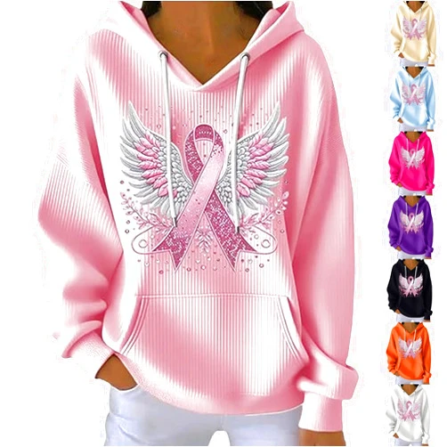 Qvdvap In October We Wear Pink Sweatshirt, Pink Angel Wings Shirt Support Survivor, Breast Cancer Shirts For Women