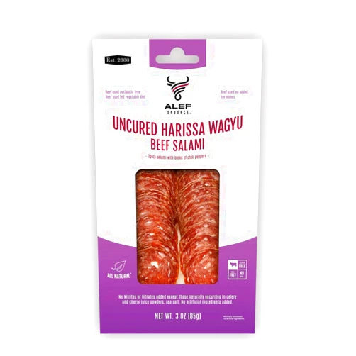 Assortit Premium Uncured All Natural Grass Fed Harissa Wagyu Dry Sliced Salami 3 Oz Gourmet - Artisanal Charcuterie Meat Gluten Free, Paleo, Keto Friendly, MSG Free, Nitrite And Antibiotic Free (1 Pack)