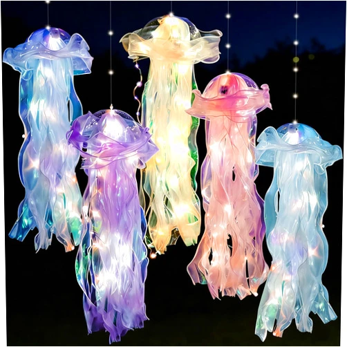 Wizzosivoor 5 Pcs Jellyfish Decor Jellyfish Lanterns Lamp Hanging Jelly Fish Decoration for Mermaid Theme Party Under The Sea Party Birthday Under Sea Mermaid Wedding Decor(Blue, Purple, Pink, White, Green)