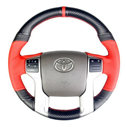 Ipobootech Hand-Stitch Wheel Wrap Side Red Perforated Leather&Matte Black Carbon Fiber Steering Wheel Cover for Toyota Tacoma 2012-2021 / 4Runner 2010-2021 / Tundra Sequoia 2014-2021 (Matte Carbon Fiber)