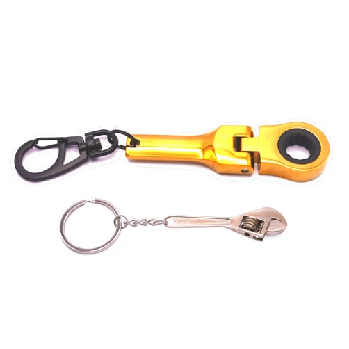 GT//Rotors Gold 10mm Ratchet Wrench Keychain Key Ring (Free Bonus: Mini Monkey Wrench Spanner Keychain)