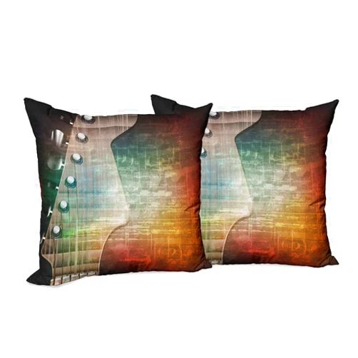 Ambesonne Guitar Decorative Throw Pillow Case Pack of 2, Abstract Grunge Retro Background with Headstock and Tuning Pegs Blues Jazz Music, Couch Bedroom Living Room Cushion Cover, 18
