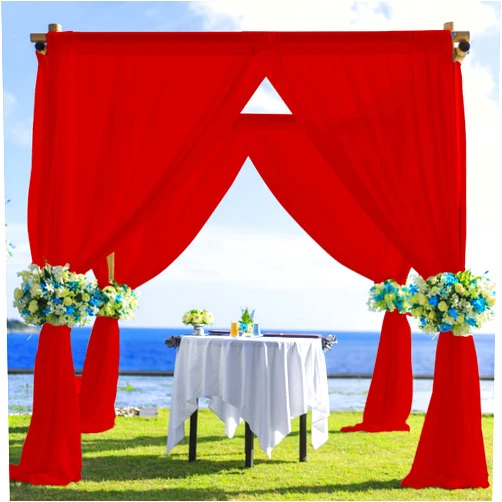 Partisout Chiffon Backdrop Curtain 29x108 inches 2 Panels Chiffon Drapes for Wedding Arch Wedding Backdrop Curtain Panels Semi-Sheer Curtains 108 inches (Red, 29x108''x2pcs)