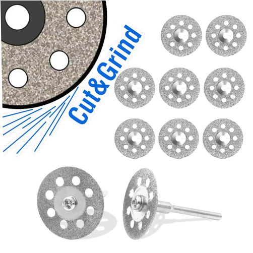 YEEZUGO 10 pcs Diamond Cutting Wheel Cut Off Discs Coated Rotary Tools W/Mandrel 22mm for Dremel