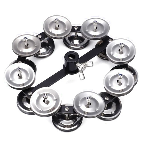 Facmogu 5.5 Inch Black Mountable Cymbal Hi-Hat Tambourine with Double Row Stainless Steel Jingles, Hi-Hat Cymbal Set for Drum Players