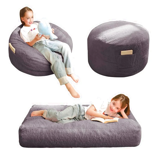 MAXYOYO Bean Bag Chair Bed for Kids, Convertible Bean Bag Folds from Lazy Chair to Floor Mattress Bed, Stuffed Floor Sofa Couch for Boys and Girls, High-Density Foam Filling, Dark Grey