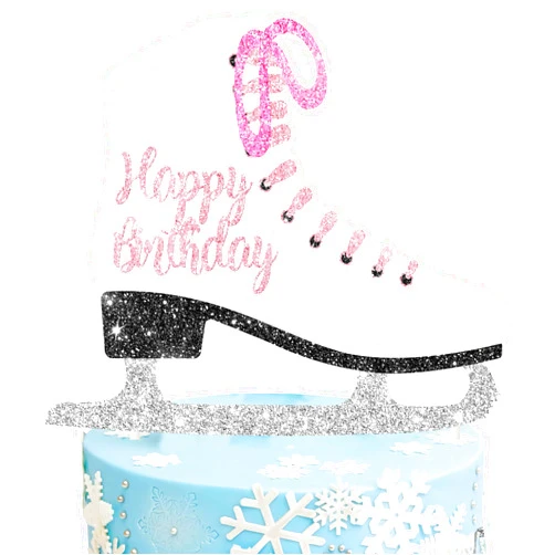 Umoni Ice Skating Cake Topper Glitter Ice Skating Lover Birthday Cake Decoration Figure Skating Themed Birthday Party Decorations for Winter Wonderland Birthday Party Ice Skating Party Favors