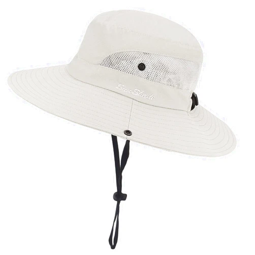 YCMI Womens Summer Sun-Hat Outdoor UV Protection Fishing Hat Wide Brim Foldable-Beach-Bucket-Hat with Ponytail-Hole