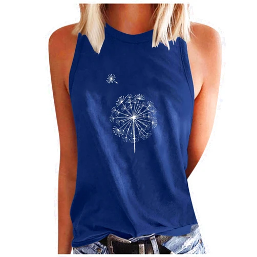 Yxzogd Women Summer Trendy Tank Tops Loose Fitting Tanks Dandelion Print Casual Vest Shirt Sexy Sleeveless Workout Blouse
