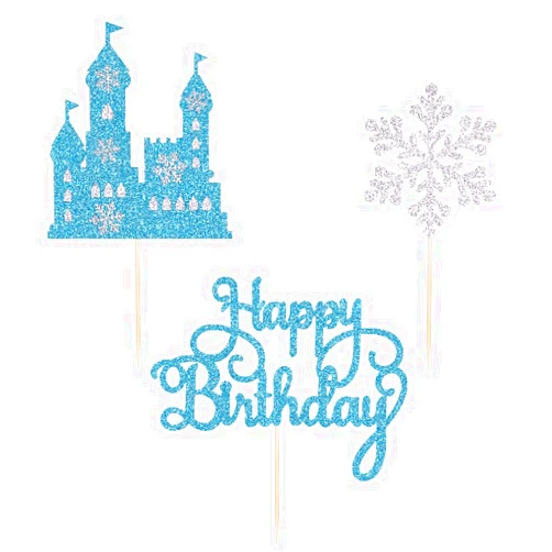 Qertesl Frozen Castle Birthday Cake Topper,3Pcs Winter Wonderland Themed cake Decoration,Frozen Castle Themed Baby Shower Decoration,Winter Princess Birthday Party Decoration Supplies