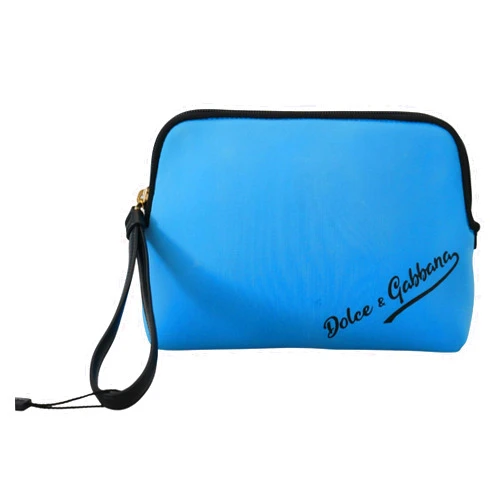 Dolce & Gabbana Blue Logo Print Hand Pouch Leopard Print Toiletry Women's Bag