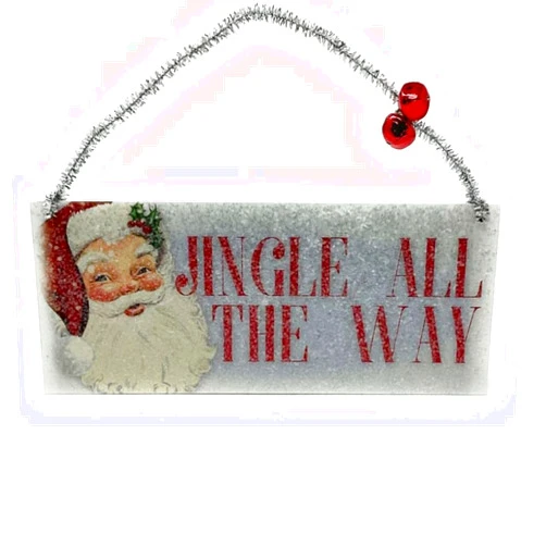 RAZ Imports Jingle All The Way Vintage Art Ornament with Tinsel Hanger and Bells, 6 Inches, Glittered Red and White