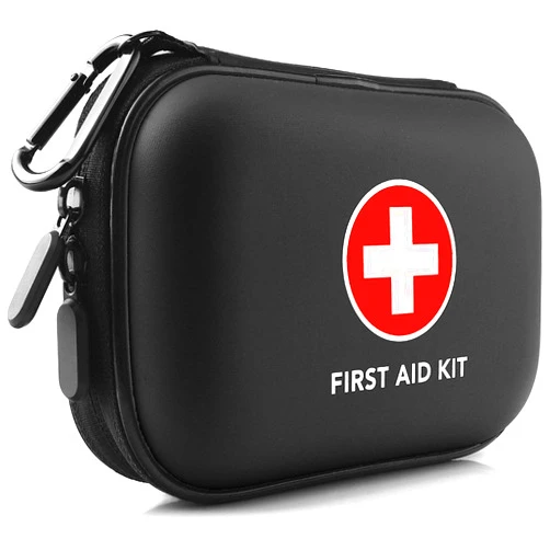 THRIAID Mini First Aid Kit, 100 Pieces Water-Resistant Hard Shell Small Case - Perfect for Travel, Outdoor, Home, Office, Camping, Hiking, Car (Black)