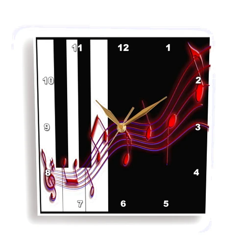 3dRose Red Music Notes on Piano Keys Wall Clock, 10 by 10-Inch