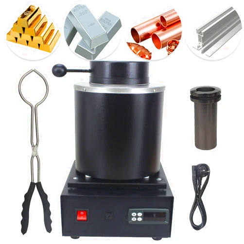 ANUU 1600W Digital Electric Melting Furnace Melter Melting with Graphite Crucible, Refining Casting Furnace for Scrap Gold Silver Metals Gold Silver Tin Aluminum,Black -3kg