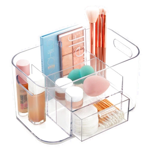 STORi Bliss Clear Makeup Organizer for Countertop, Divided Bathroom Organizer & Storage Drawer, Makeup Brush Holder, Cosmetic & Nail Polish Organizer, Made in USA