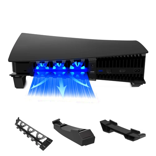 NexiGo PS5 Horizontal Stand with Slient Cooling Fan, [Auto On/Off], [Minimalist Design], Compatible with PlayStation 5 Disc & Digital Editions, Built-in LED Light, Extra USB Port, Black
