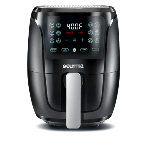 Gourmia Air Fryer Oven Digital Display 4 Quart Large AirFryer Cooker 12 1-Touch Cooking Presets, Black and Stainless Steel Accents Fry Force GAF486