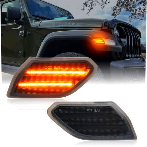 AUYICH LED Front fender Side Marker Light Compatible with Wrangler JL 2018-2024 & Gladiator JT 2020-2023, Amber Flares Light Accessories, Front Wheel Eyebrow Light with Smoke Lens, Plug & Play