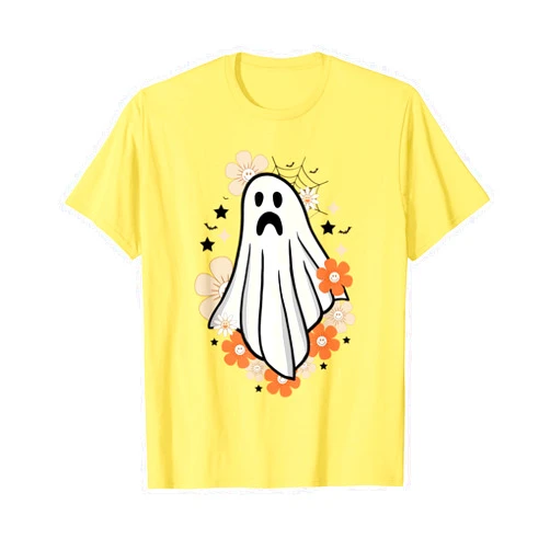 Spooky Season 60s 70s Vintage Halloween Gifts Vintage Cute Floral Ghost Halloween Pumpkin Costume Funny T-Shirt