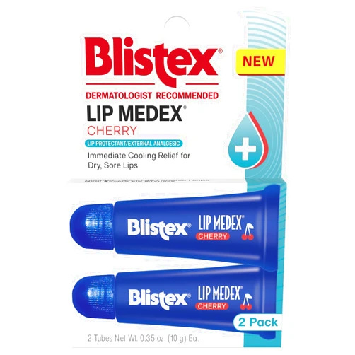 Blistex Lip Medex Cherry Tube 2 Count, 0.35oz ea. Advanced Hydration, Medicated Relief with Immediate Cooling, Soothes and Protects, Restores Healthy Moisture Balance To Lips