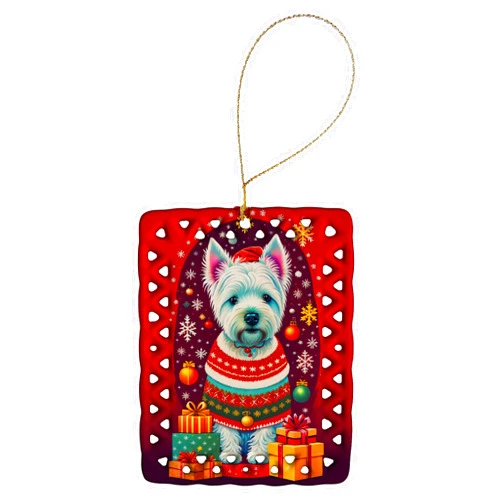 Caroline's Treasures Westie Holiday Christmas Porcelain Ornament Christmas Tree Hanging Decorations for Home Christmas Holiday, Rectangle, Gift, Multicolor