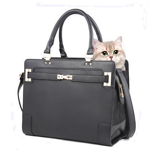 BETOP HOUSE Fashion Dog Purse Carrier for Small Dogs and Cats with 2 Large Pockets PU Leather Pet Carrier Cat Carrier TSA Airline Approved Puppy Kitten Purse Carrier for Travel Hiking Road Trip, Black