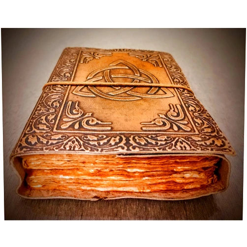 Handmade Celtic Trinity Knot Embossed Handmade Leather Bound Refillable Stitched Journal, A5 Sized Vintage Unlined Refillable Deckle Edged Pages, 5 by 7 Inches Unisex Writing Notebook, Gifts for Him/Her