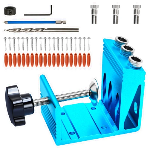 EUASOO Pocket Hole Jig Kit with 3 Drill Hole Guide Pocket Drill Hole System with 15 Degree Joint Angle Tool Portable Pocket Joinery Screw Kit DIY Woodworking Carpentry Locator