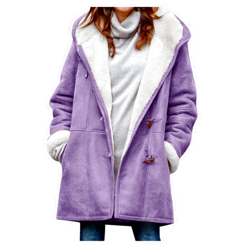 SMIDOW Womens Sherpa Lined Jackets Fashion Winter Fuzzy Fleece Hoodie Sweatshirt Casual Soft Cozy Horn Button Down Coats