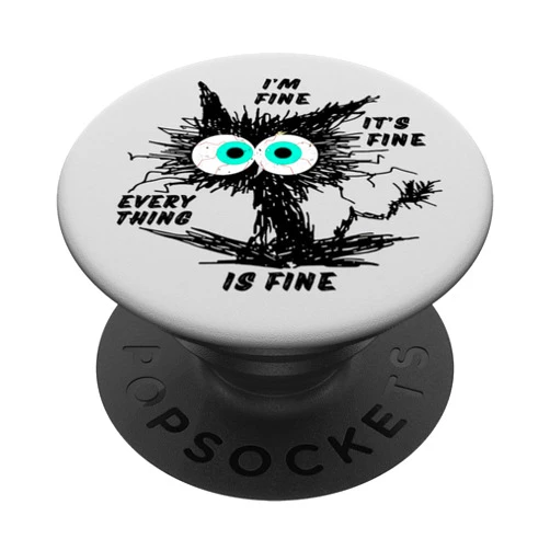 Cat and Pet Lovers Popgrip 2024-Black Cat Pop Grip Funny Cat Lovers Pop-Up Socket Grip-I'm Fine Funny Black Cat PopSockets Standard PopGrip