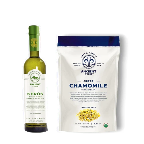 Ancient Foods Keros Virgin Oil and Chamomile Tea Collection - Enhancing Dishes and Supporting A Healthy Lifestyle - New Harvest for 2025