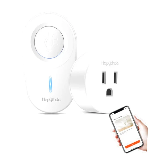 HAPYTHDA Smart Plug with Remote, 2.4GHz Wi-Fi & RF433 Wireless Remote Control Outlet Light Switch NO Neutral Wire Required, Works with Smart Life/Tuya APP, Compatible with Alexa/Google Home, White