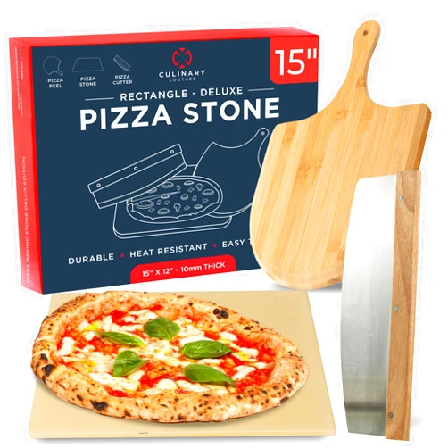 Culinary Couture Pizza Stone for Oven Set - 15 x 12 inch Stone for Grill - 3PCS PizzaMaking Accessories - Large Pizza Oven Stones - Baking Stones for Bread and Pizzas