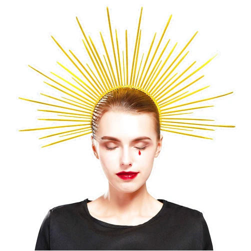 Fantherin Women's Goddess Halo Crown Headband - Zip Tie Spiked Angel Headpiece Headdress for Cosplay Halloween Costume Party (Gold)