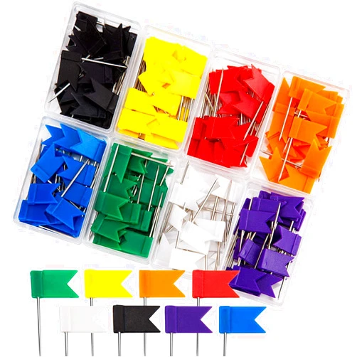 AIEX 160 Pcs Colored Flag Push Pins Travel Map Tacks Marking Pins, 8 Assorted Colors Map Thumb Tacks Plastic Head with Steel Point for Cork Bulletin Board(35mm) at Home Office and School
