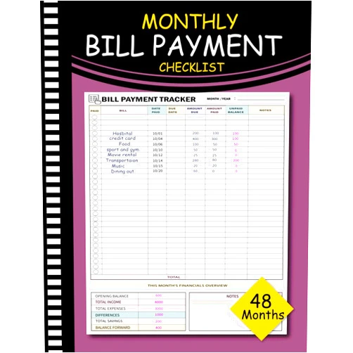 ERRB ERRB Monthly Bill Payment Checklist: 48 Months Expense Income With Debt Payoff Tracker to Organize your Financial Situation