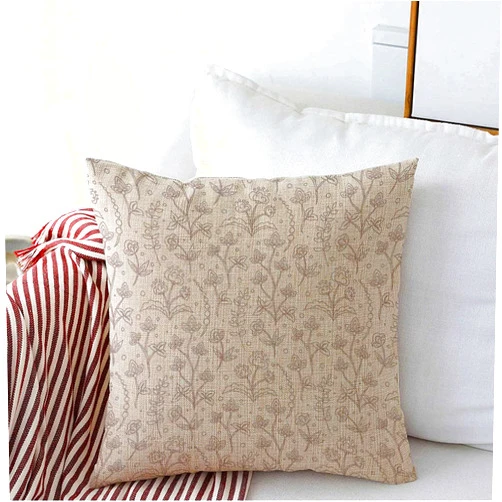 MOYSEEDN Decorative Throw Pillow Case Farmhouse Pattern Brown Beautiful Jacobean Floral Meadow Flowers Blossom Florets Bud Country Cream Crewel Linen Cushion Cover Pillowcase 18