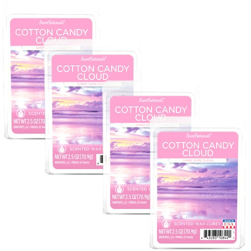 Scentsationals Scented Wax Fragrance Melts - Cotton Candy Cloud - Wax Cubes Pack, Home Warmer Tart, Electric Wickless Candle Bar Air Freshener, Spa Aroma Decor Gift - 2.5 oz (4-Pack)
