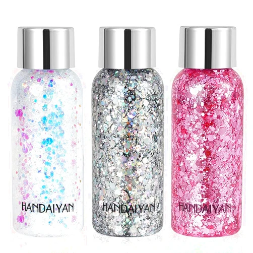 Alyxxndra Body Glitter Gel Holographic Glitter Liquid for Festival Make Up 3 Colors Set Long-lasting Easy to Remove (Pink,Silver,Mermaid)