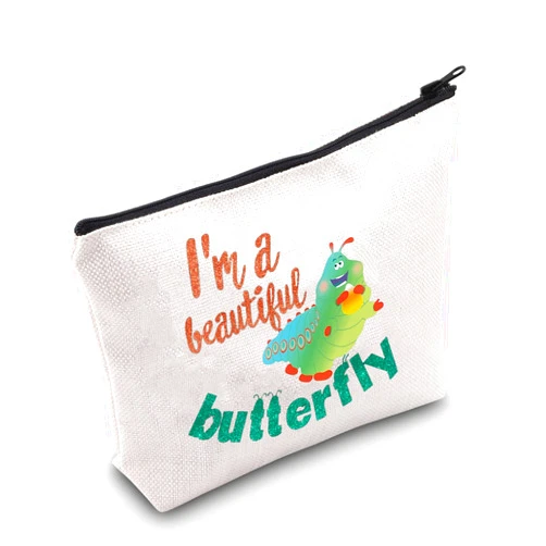 LEVLO Heimlich Bug Life Cosmetic Bag Heimlich Caterpillar Fans Gift I'm A Beautiful Butterfly Makeup Zipper Pouch Bag (A Beautiful Butterfly)