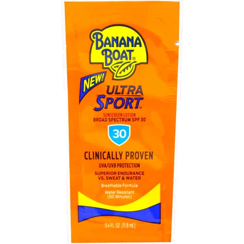 Banana Boat Sport Sunscreen, SPF 30 Protection lotion, Travel Packets, 0.4 Fl Oz (Pack of 24)