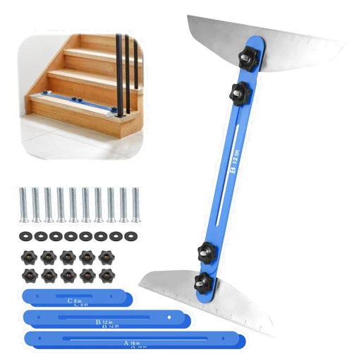 Zihvfzu Stair Tread Template Tool, 11- to 60-in. Length Stair Tread Jig for Accurately Measuring Angle and Length, Adjustable Measurement Ruler, Shelf Scribe Layout Tool for Stairs, Shelf, and Cutting